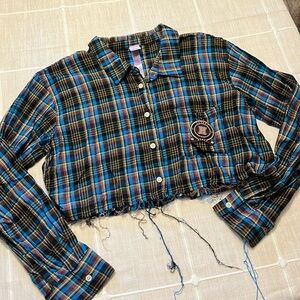 Savage X Fenty Plaid Cropped Sleep Shirt